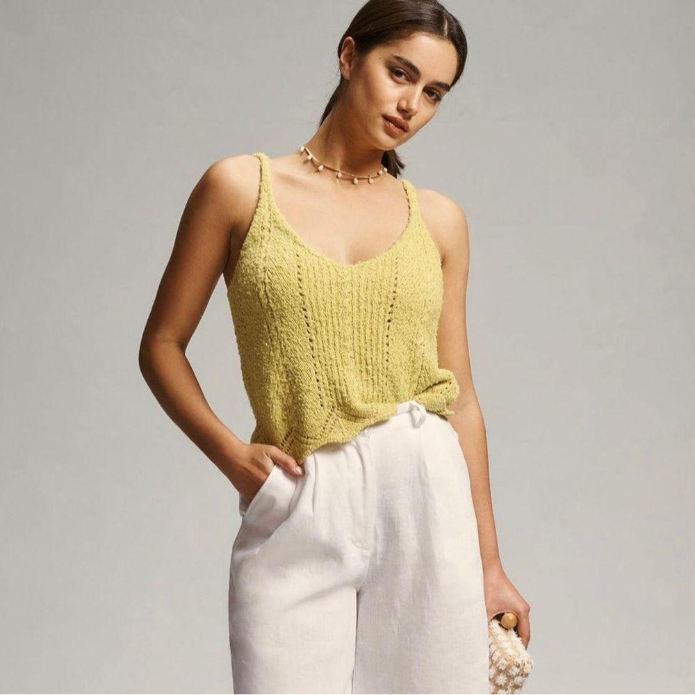 ANTHROPOLOGIE V-Neck Pointelle Lime Sweater Knit Tank NWT SZ XS